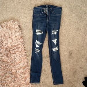 Hollister Blue Skinny Jeans with Distressed Detailing
